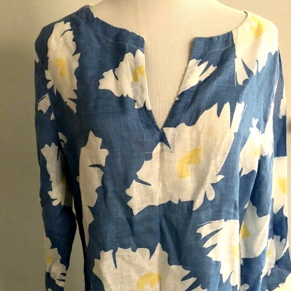 RARE! ISLAND COMPANY Tunic 100% Linen Caftan Floral Print Palm Beach Farm Rio M - Picture 6 of 9